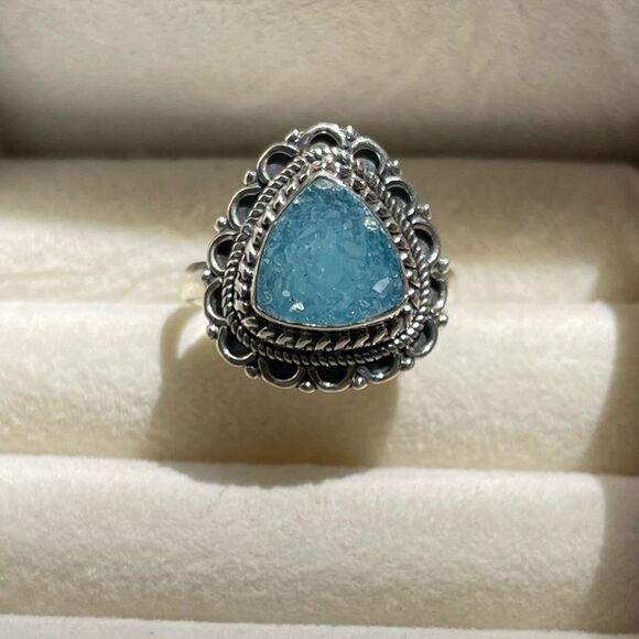 Sterling Silver Light Blue Druzy Ring - Picture 4 of 5